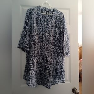 Pacific Beach Blue and White Women's Ikat Sheer Beach Dress.  3/4 Sleeves